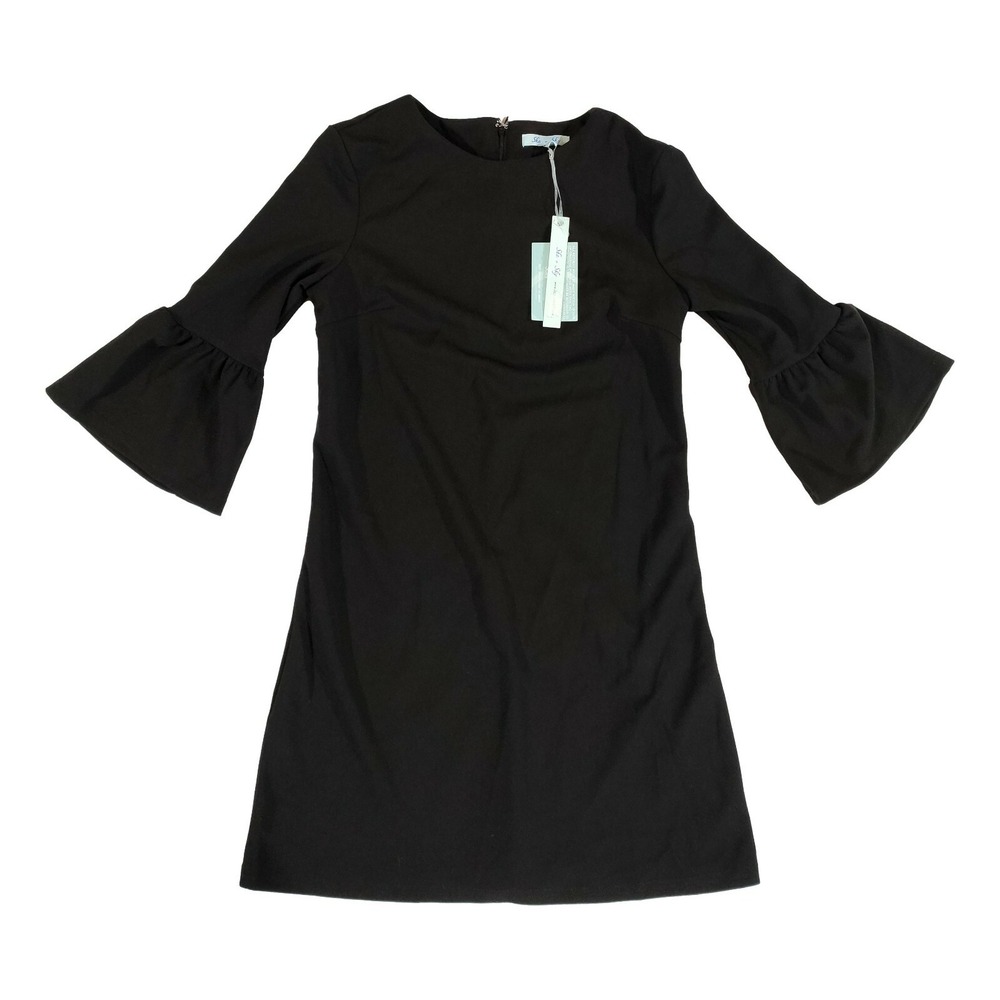 Womens Small She & Sky 3/4 Bell Sleeve Black Casual Dress